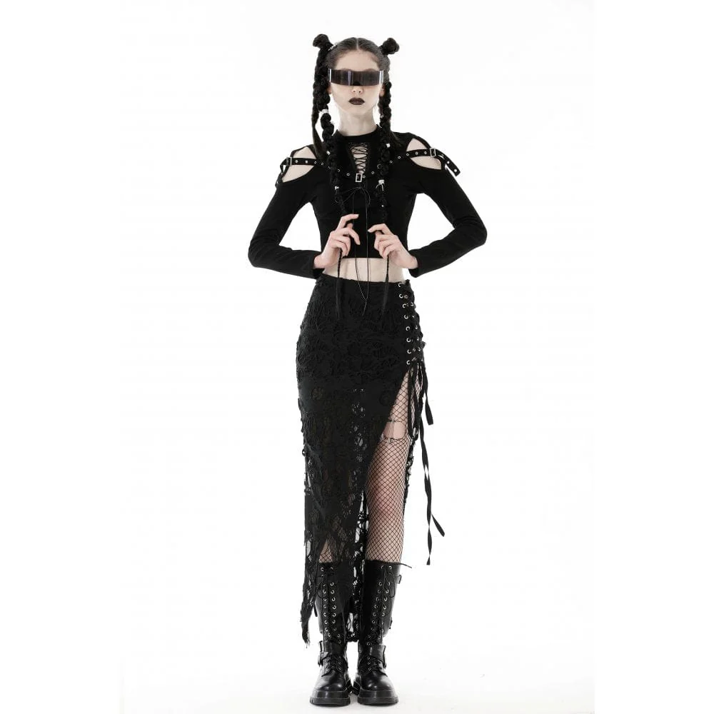 Top da donna punk con spalle scoperte e cinturino con occhielli - immagine 3