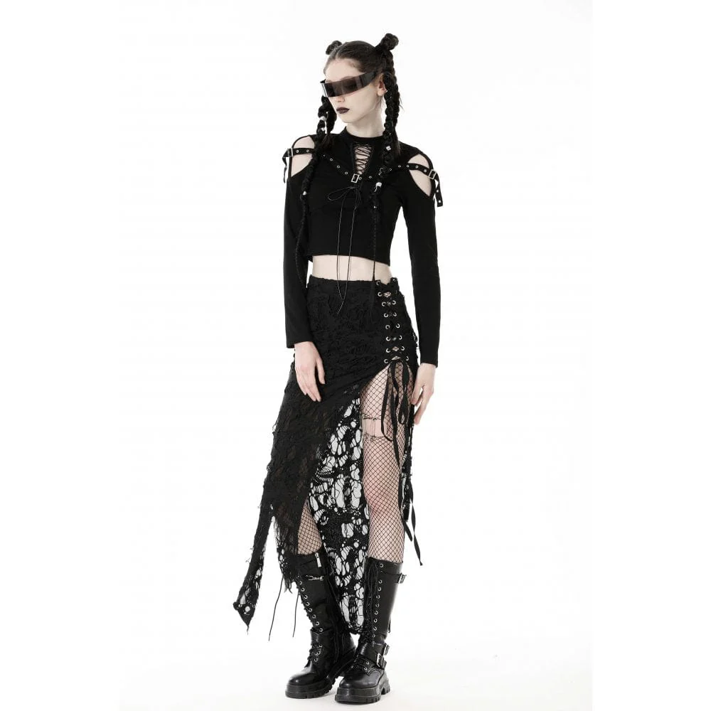 Top da donna punk con spalle scoperte e cinturino con occhielli - immagine 8