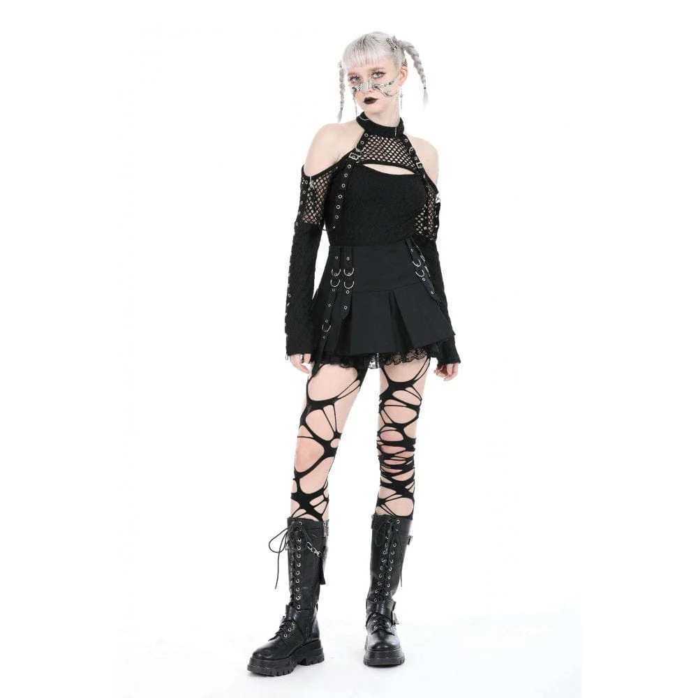 Camicia da donna con giuntura in rete con spalle scoperte punk - immagine 6