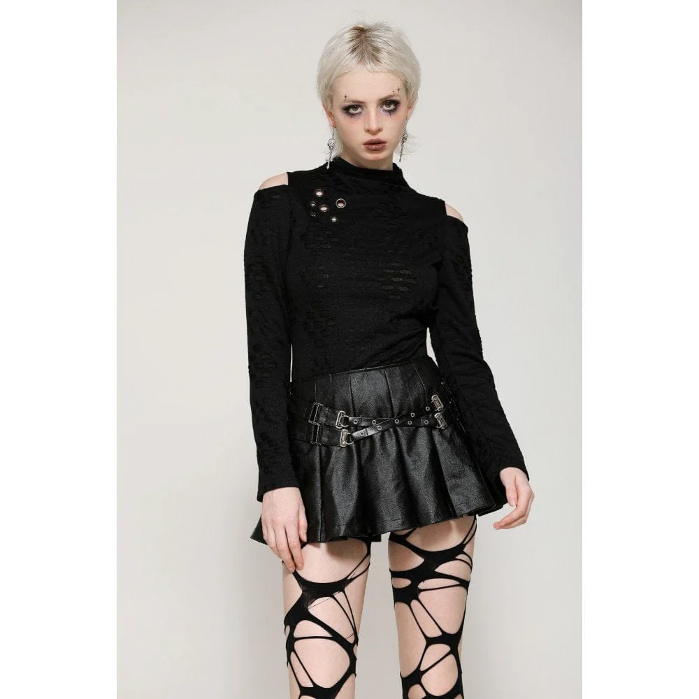 Camicetta a maniche lunghe con occhielli strappati punk da donna - immagine 3