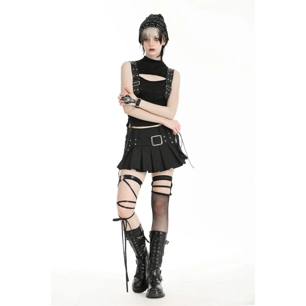 Gilet strappato con colletto rialzato punk da donna - immagine 8