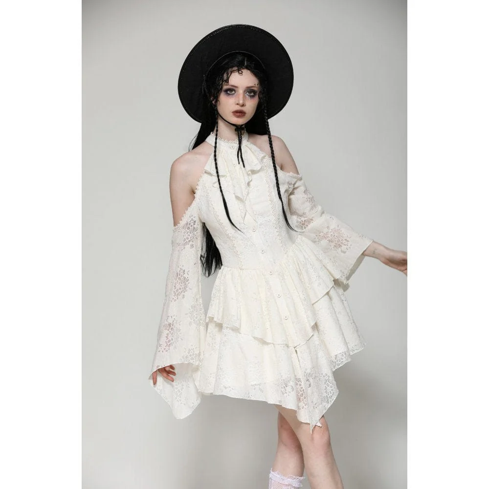 Abito da donna Steampunk con spalle scoperte Beige - immagine 4