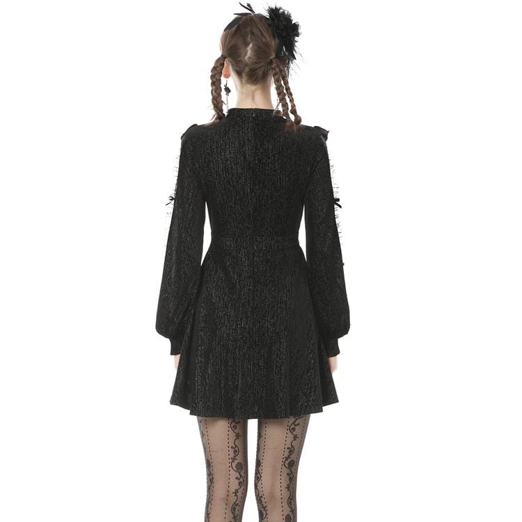 Abito da laurea nero vintage in stile gotico da donna con colletto quadrato e maniche trasparenti - immagine 5