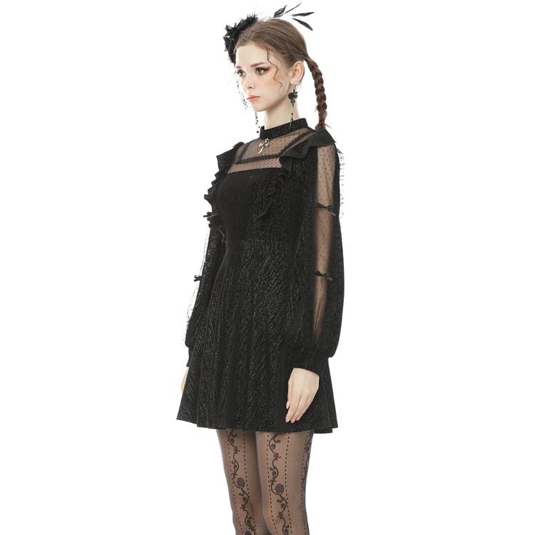 Abito da laurea nero vintage in stile gotico da donna con colletto quadrato e maniche trasparenti - immagine 4