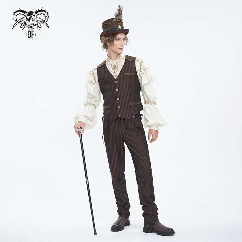 Pantaloni da caffè a righe con lacci a vita alta gotici da uomo - immagine 6