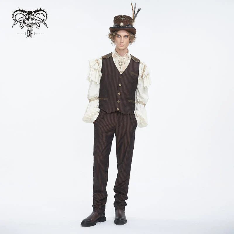 Pantaloni da caffè a righe con lacci a vita alta gotici da uomo - immagine 7