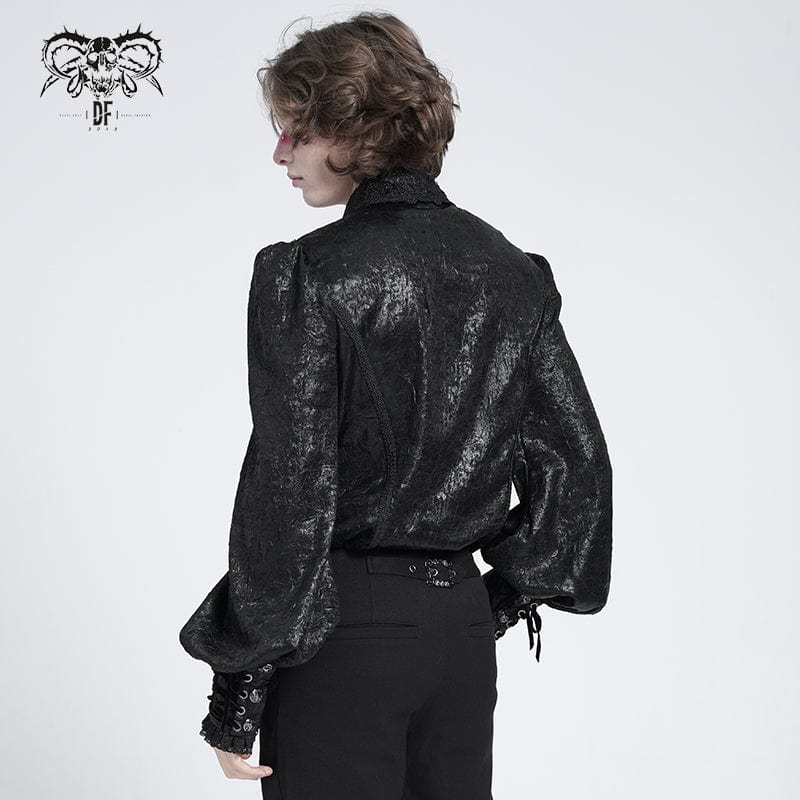 Camicia da uomo in stile gotico con spalline sottili, maniche a sbuffo e orlo in pizzo - immagine 5