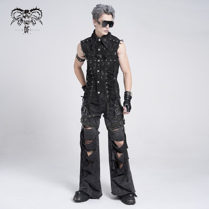 Pantaloni punk da uomo con tasche grandi e catena - immagine 6