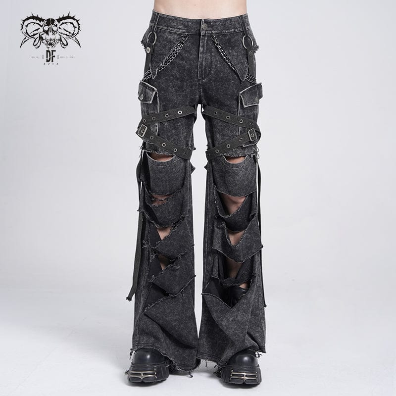 Pantaloni punk da uomo con tasche grandi e catena - immagine 2