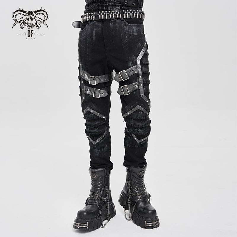 Pantaloni plissettati con fibbia punk da uomo - immagine 2