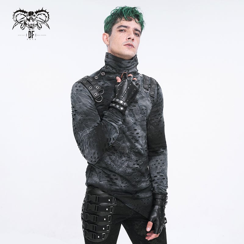 Guanti mezze dita da uomo in ecopelle con borchie punk - immagine 6