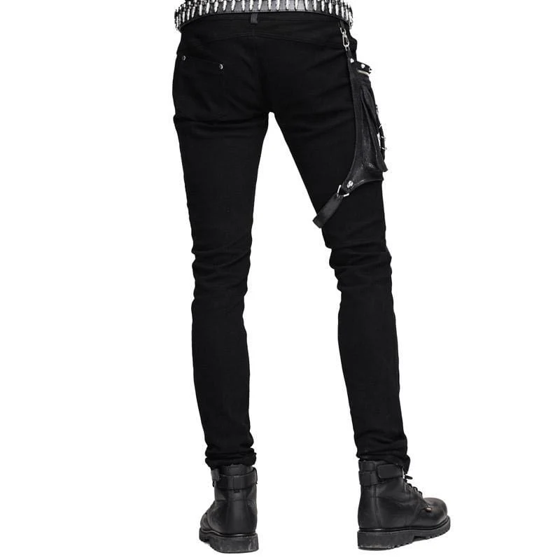 Pantaloni da uomo in stile punk con toppe in finta pelle - immagine 4