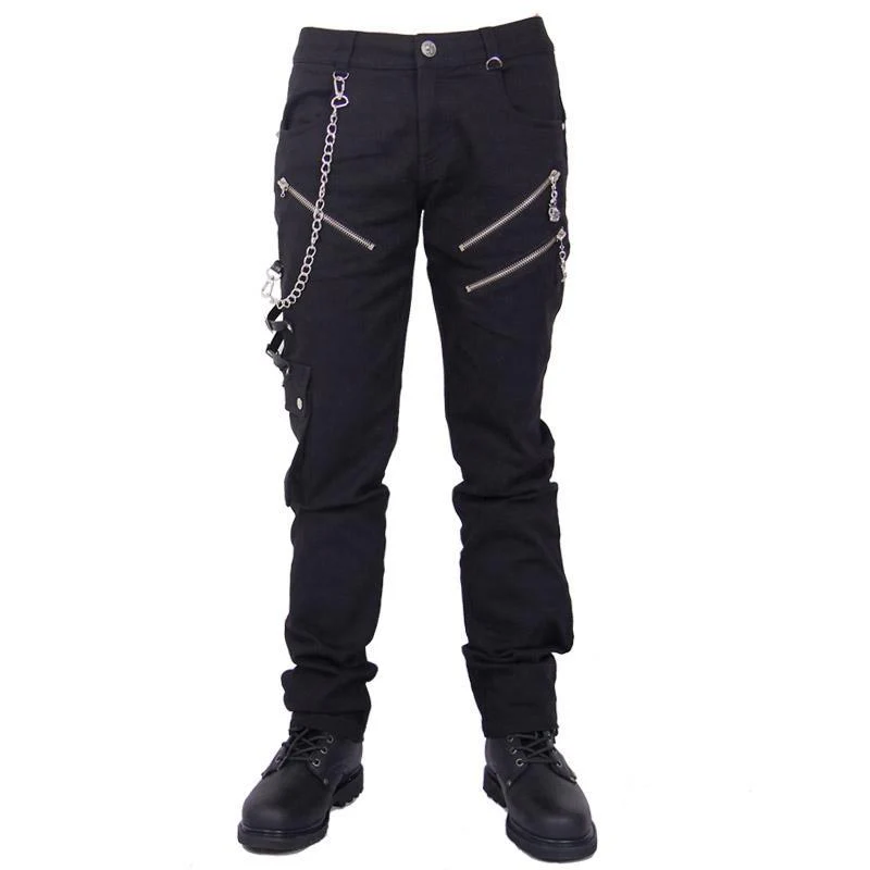 Pantaloni da uomo punk con catena in metallo - immagine 2