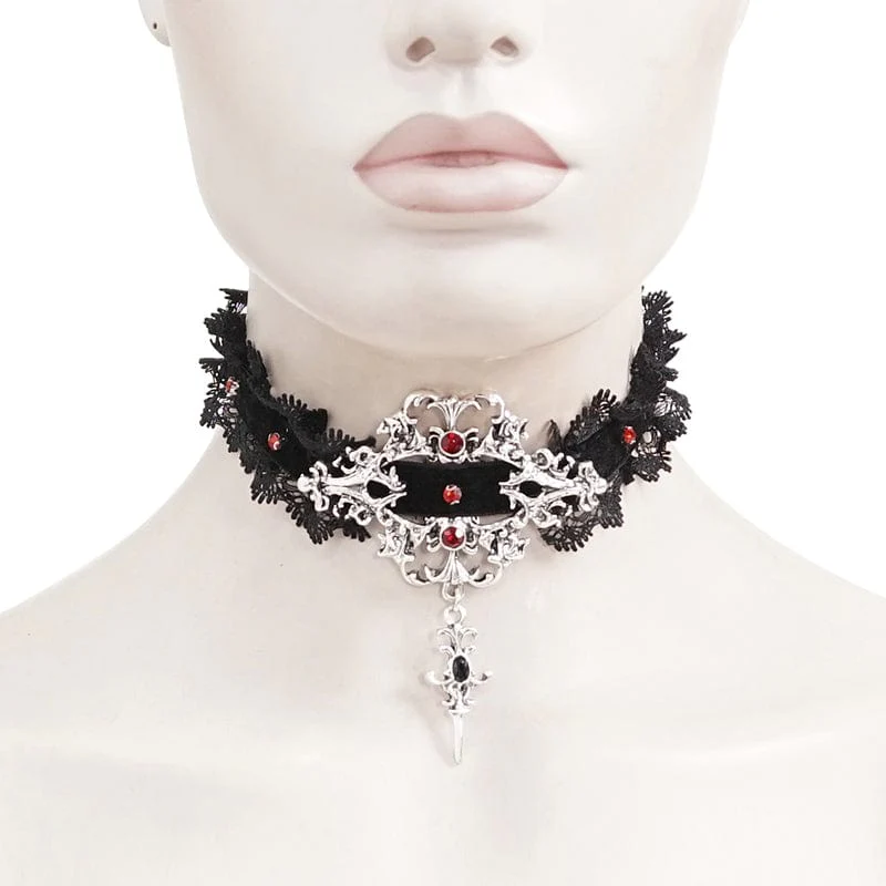 Collana con orlo in pizzo con perline gotiche da donna - immagine 5