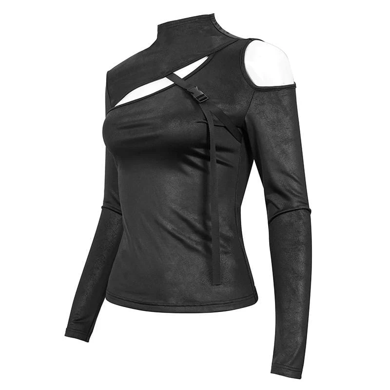 Top aderente aderente con fibbia gotica da donna nera - immagine 6