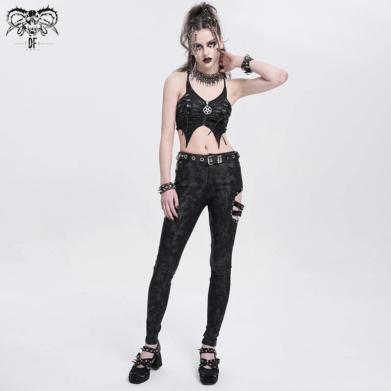 Pantaloni con fibbie ritagliate gotiche da donna - immagine 7