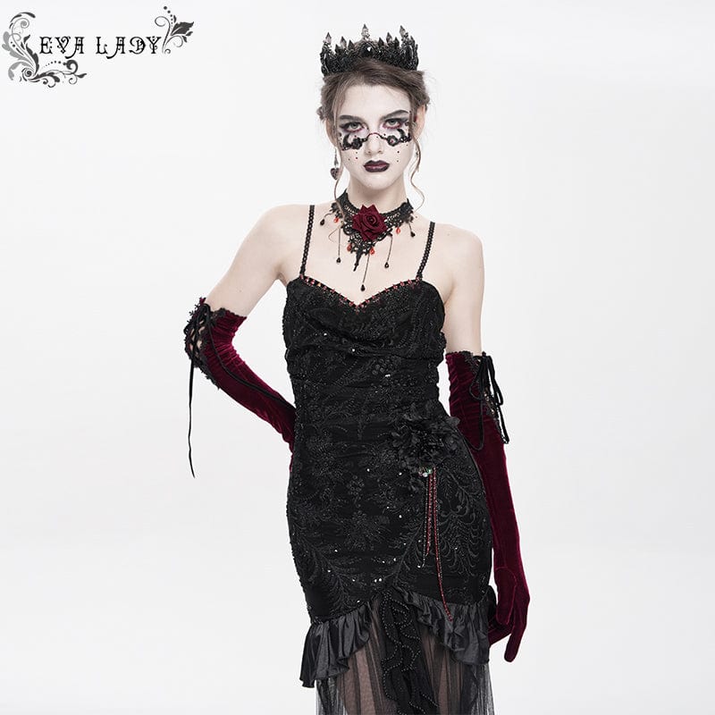 Abito da sposa lungo con sottoveste in rete ricamata floreale gotica da donna - immagine 5