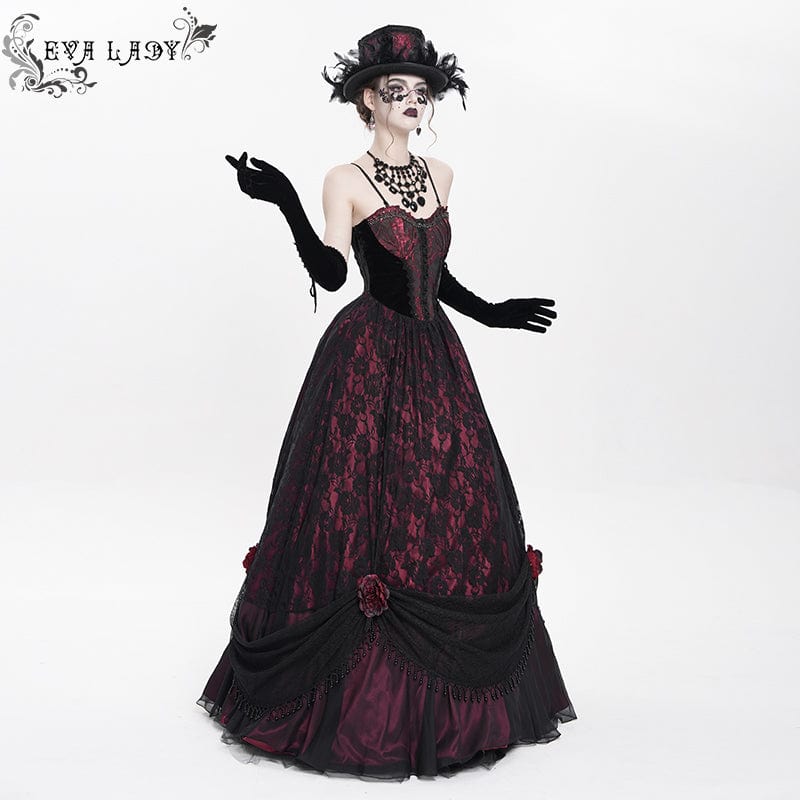 Abito da sposa lungo con sottoveste in jacquard floreale gotico da donna con perline - immagine 3