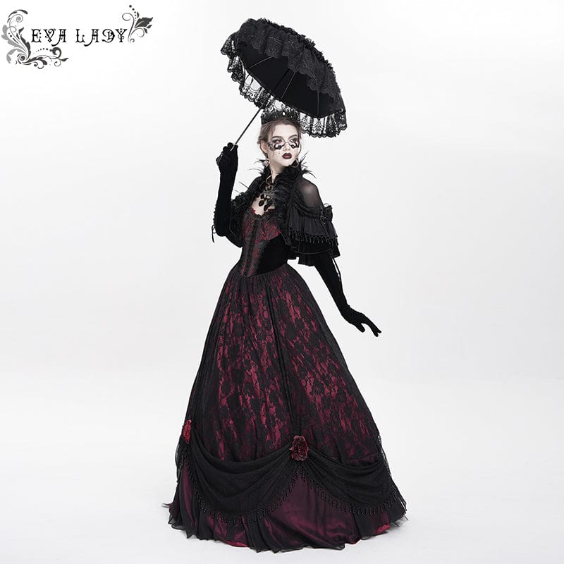 Abito da sposa lungo con sottoveste in jacquard floreale gotico da donna con perline - immagine 6