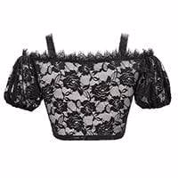 Top a maniche corte a sbuffo con motivo scozzese a quadri scozzesi in pizzo gotico da donna - immagine 7