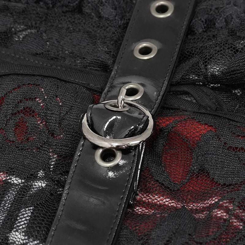 Top a maniche corte a sbuffo con motivo scozzese a quadri scozzesi in pizzo gotico da donna - immagine 9