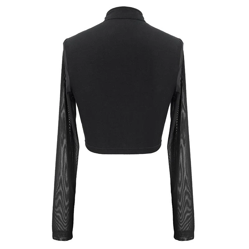 Top a maniche corte a sbuffo con motivo scozzese a quadri scozzesi in pizzo gotico da donna - immagine 7