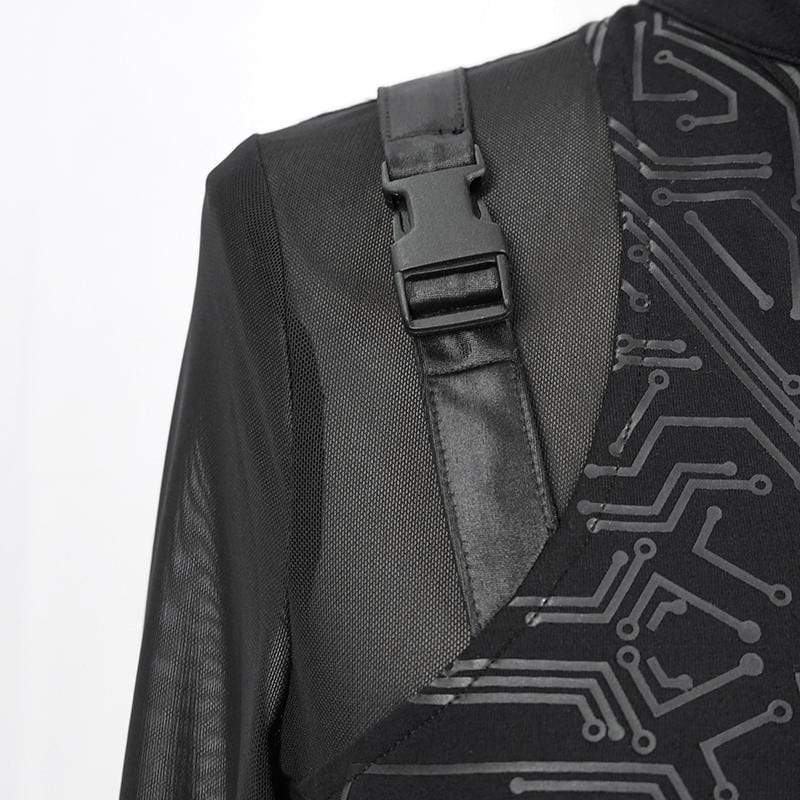 Top a maniche corte a sbuffo con motivo scozzese a quadri scozzesi in pizzo gotico da donna - immagine 9