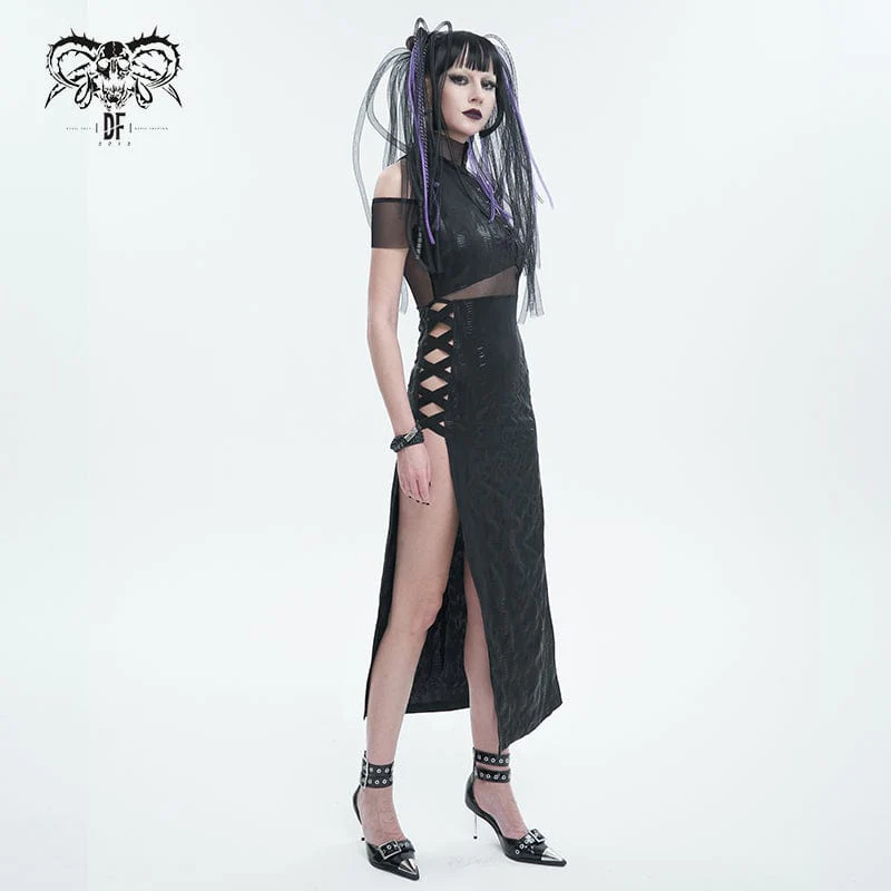 Abito da donna gotico con spalline in rete e giunture - immagine 5