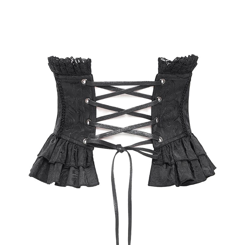 Corsetto sottoseno in pizzo con volant gotico da donna, nero - immagine 9