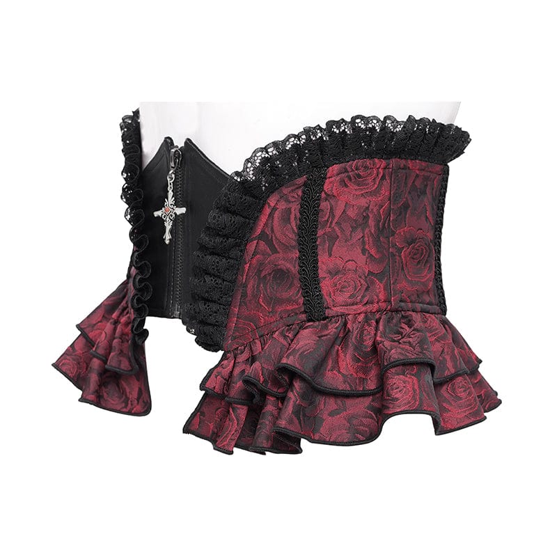 Corsetto sottoseno in pizzo con volant gotico da donna, rosso - immagine 9