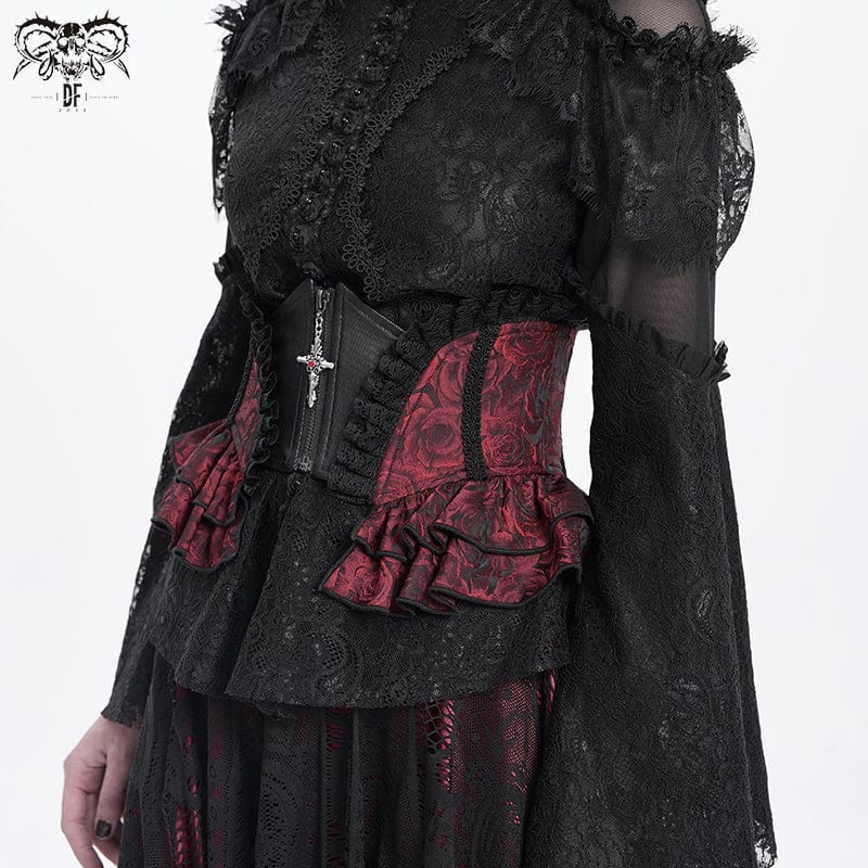 Corsetto sottoseno in pizzo con volant gotico da donna, rosso - immagine 4