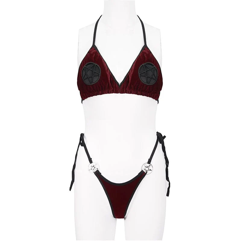 Bikini da donna Gothic Star con laccetti laterali rosso vino - immagine 8