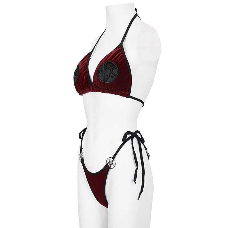 Bikini da donna Gothic Star con laccetti laterali rosso vino - immagine 9