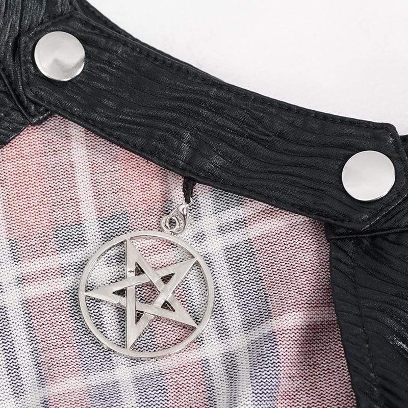 Abito scozzese da donna con scollo a barchetta e spalline gotiche - immagine 8