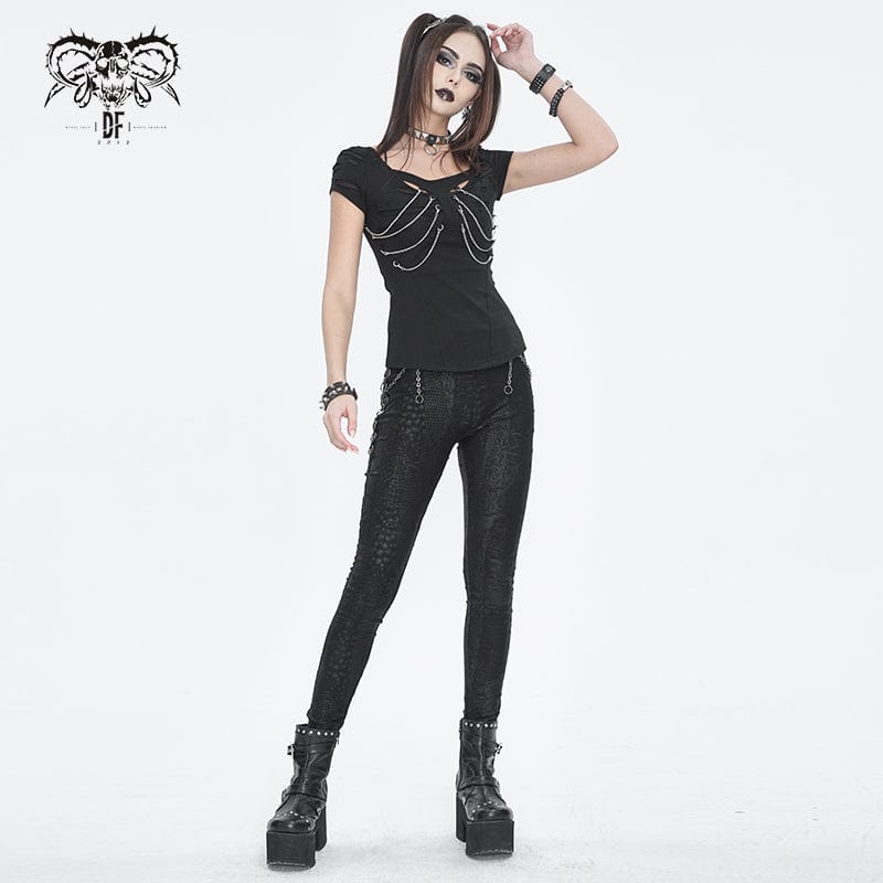 T-shirt a maniche corte con catena strappata con ritaglio punk da donna - immagine 6