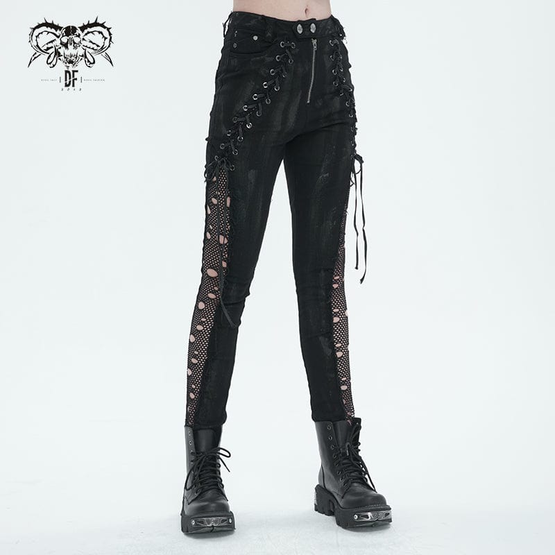 Leggings da donna punk strappy mesh splice consumati - immagine 3