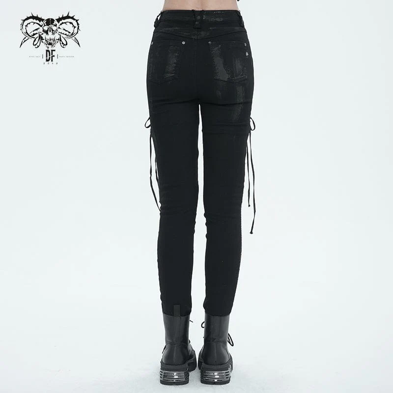 Leggings da donna punk strappy mesh splice consumati - immagine 5