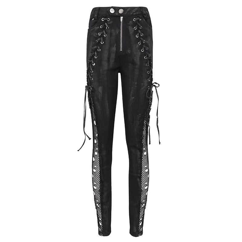 Leggings da donna punk strappy mesh splice consumati - immagine 7