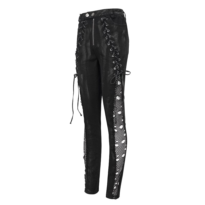 Leggings da donna punk strappy mesh splice consumati - immagine 8