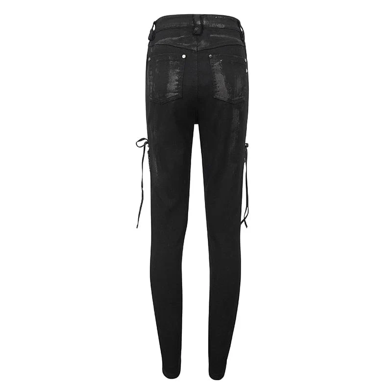 Leggings da donna punk strappy mesh splice consumati - immagine 9