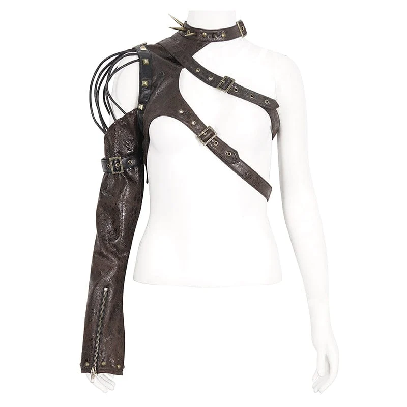 Imbracatura in ecopelle borchiata punk da donna caffè - immagine 7