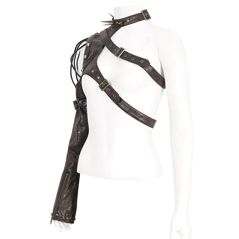 Imbracatura in ecopelle borchiata punk da donna caffè - immagine 8