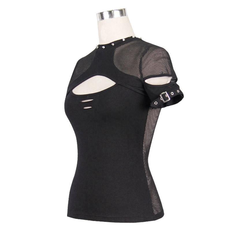 T-shirt a maniche corte a spalla mancante da donna e collo punk di Peekaboo - immagine 5