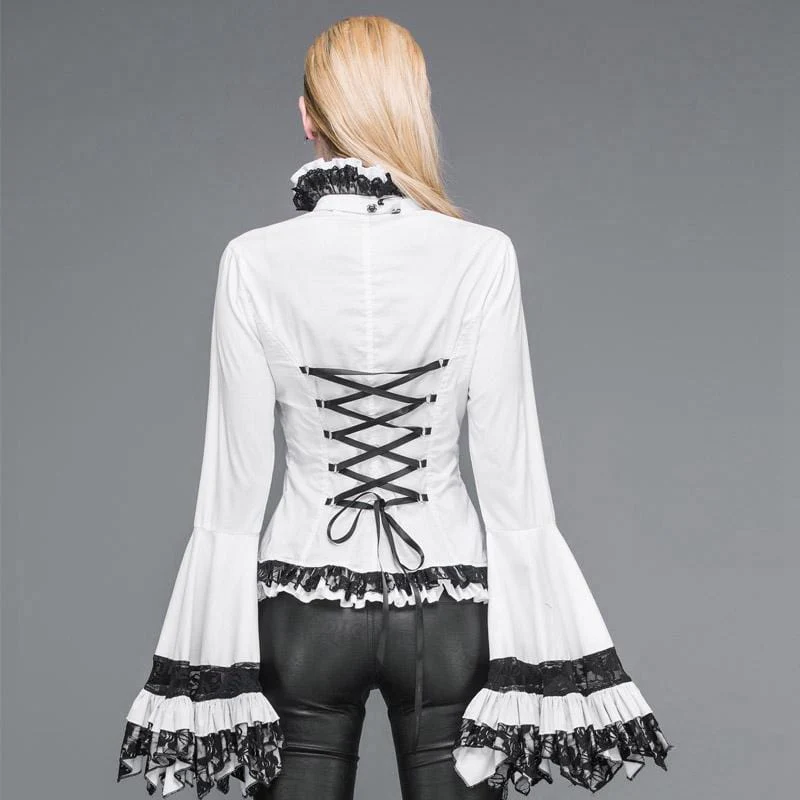 Top vintage da donna increspato corto con maniche a tromba - immagine 3