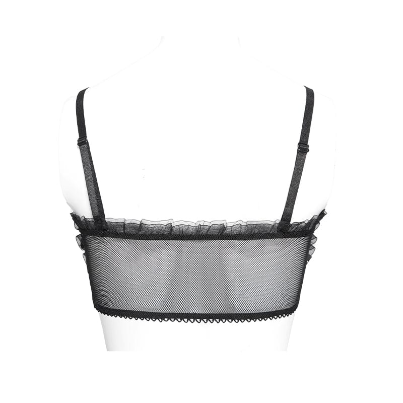 Bustino arricciato con volant in pizzo gotico da donna, nero-rosso - immagine 9