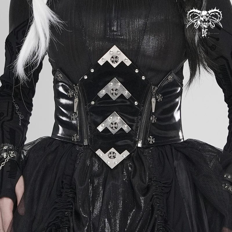 Corsetto punk da donna con cerniera sotto il seno e teschio incrociato irregolare - immagine 3