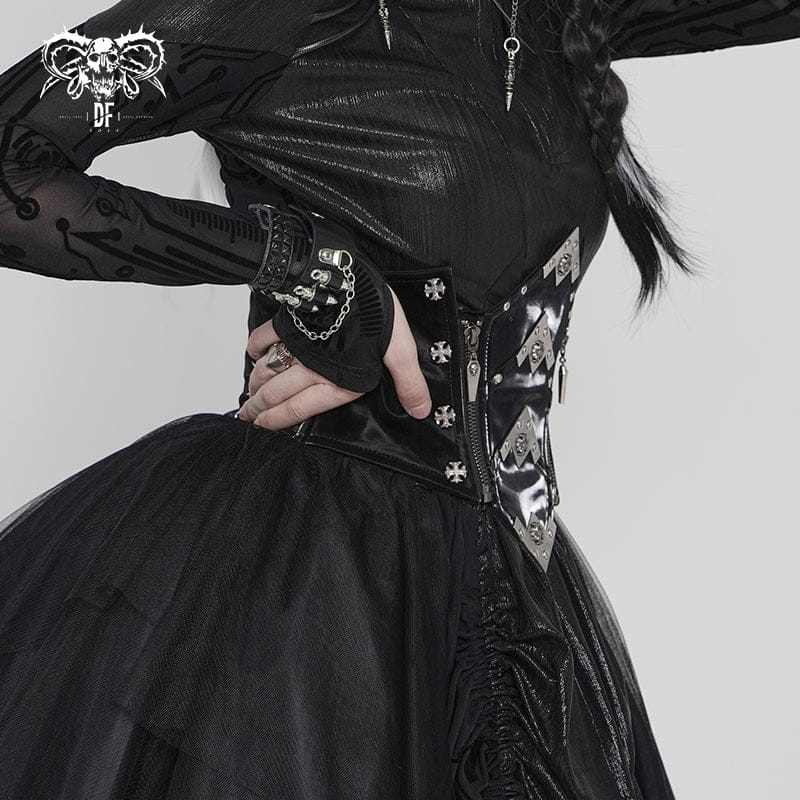 Corsetto punk da donna con cerniera sotto il seno e teschio incrociato irregolare - immagine 5