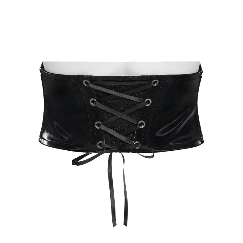 Corsetto punk da donna con cerniera sotto il seno e teschio incrociato irregolare - immagine 9