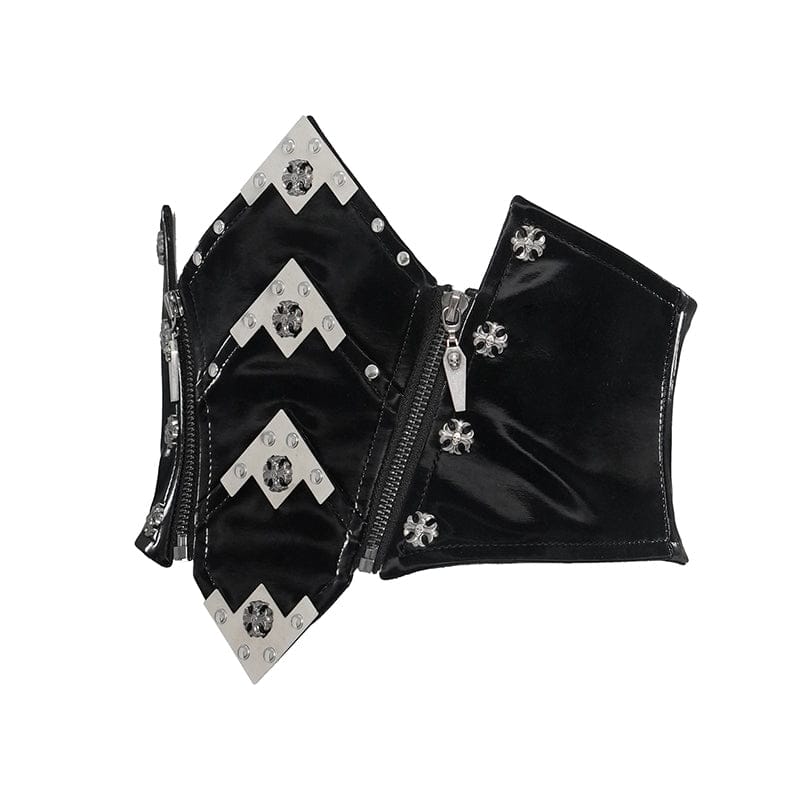 Corsetto punk da donna con cerniera sotto il seno e teschio incrociato irregolare - immagine 8