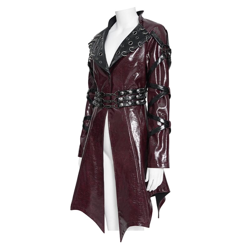 Giacca da donna con colletto rovesciato, occhielli e anelli irregolari punk, nero-rosso - immagine 8